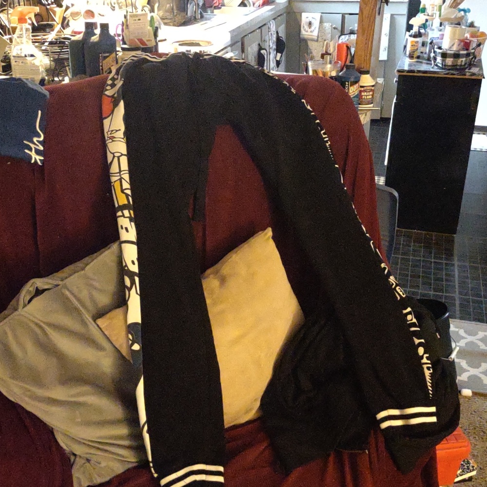 Black Graphic Sweatpants with White Stripes